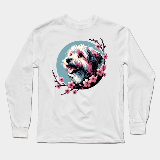 Joyful Lowchen Amidst Spring Cherry Blossoms Long Sleeve T-Shirt by ArtRUs